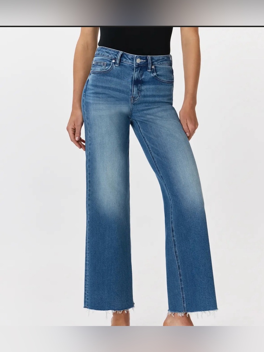 Quince Bella Stretch Wide Leg Jeans Twilight Blue Fray